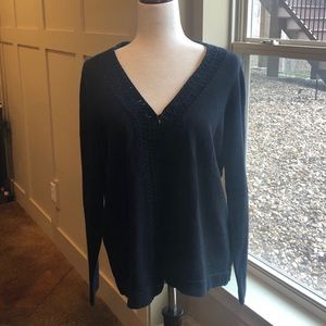 Dana Buchman Cardigan Sweater Large Black